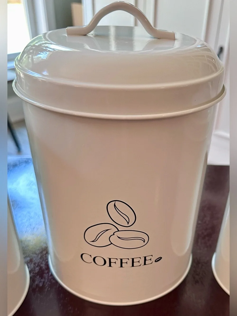 3-Piece White Metal Coffee Tea Sugar Canister Set with Lids